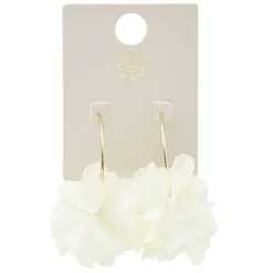 Créoles métal doré avec fleur tissu blanc Ø3,5cm