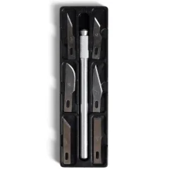 Cutter de précision 7 lames incluses métal gris