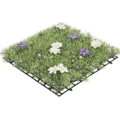 Dalle de gazon artificiel fleurs jaunes violettes blanches