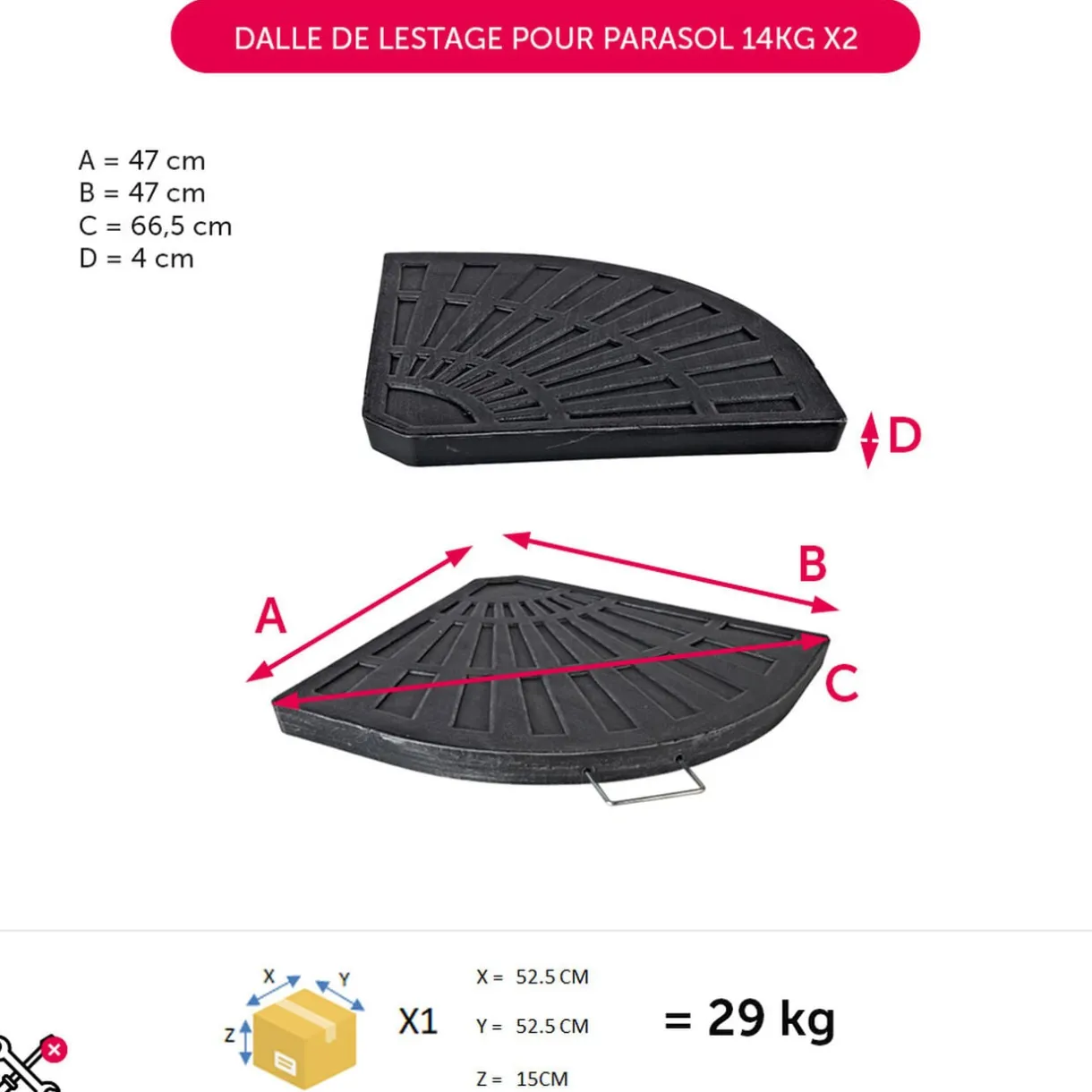 Dalle de lestage pour parasol 14kg x2 < Gifi Online