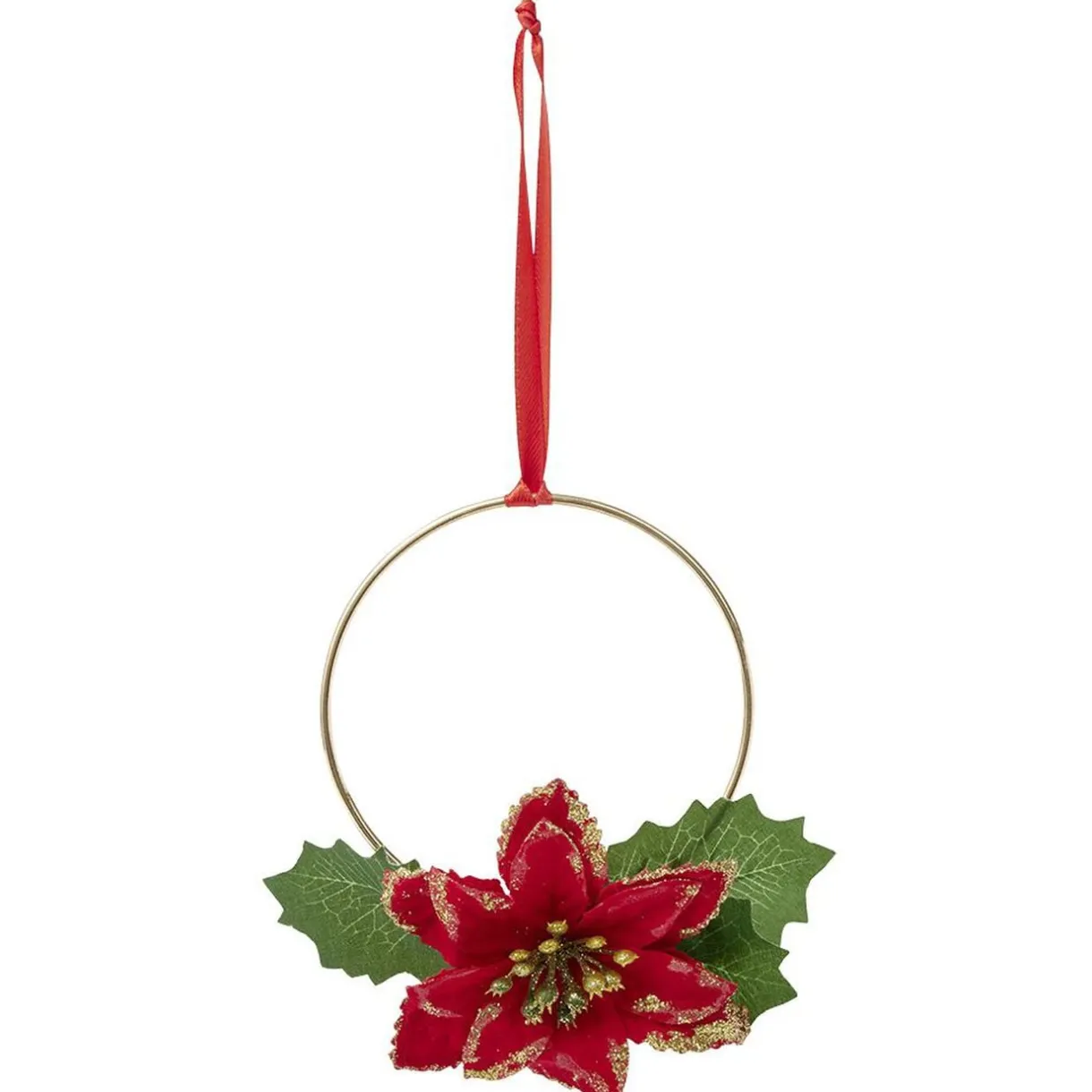 Déco fleur poinsettia à suspendre rouge et doré 13x13cm < Gifi Clearance