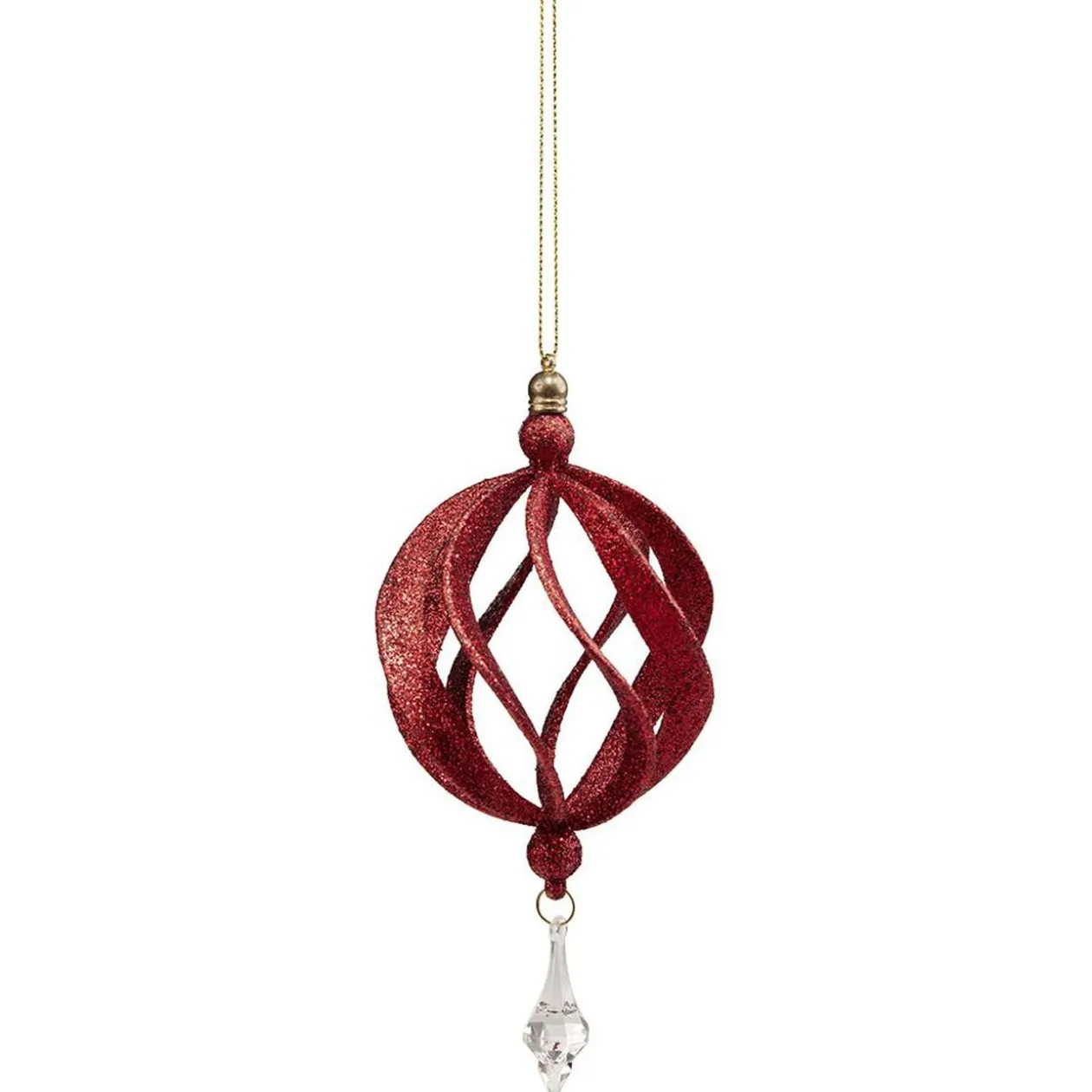Décoration boule de Noël ajourée rouge pailleté Ø8 cm