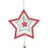 Décoration de Noël bois 3D forme étoile rouge et verte avec clochette