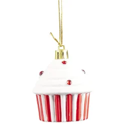 Décoration de Noël cupcake à suspendre rouge et blanc H.6 cm