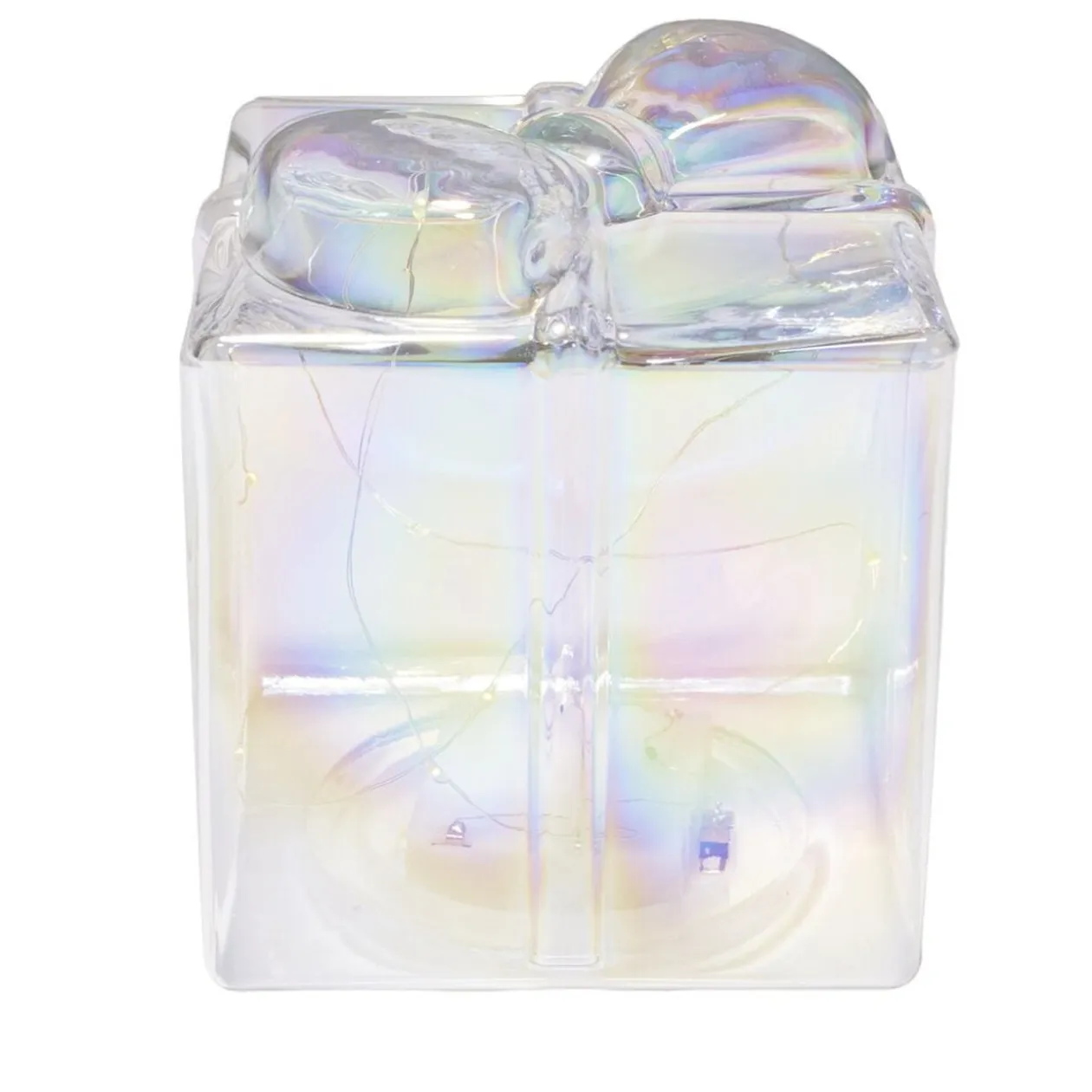 Décoration de Noël LED cadeau lumineux irridescent transparent 12x12xH13cm