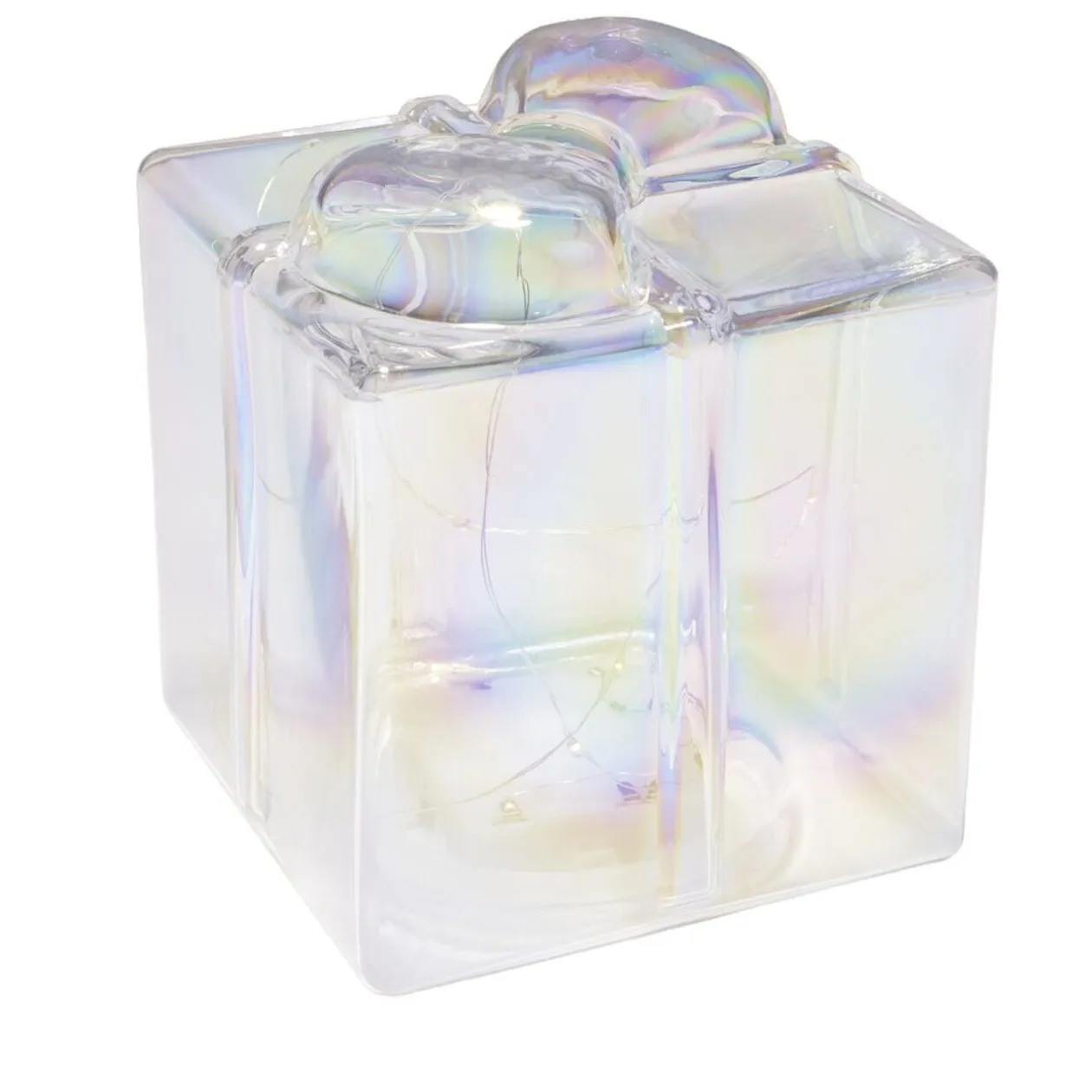 Décoration de Noël LED cadeau lumineux irridescent transparent 12x12xH13cm