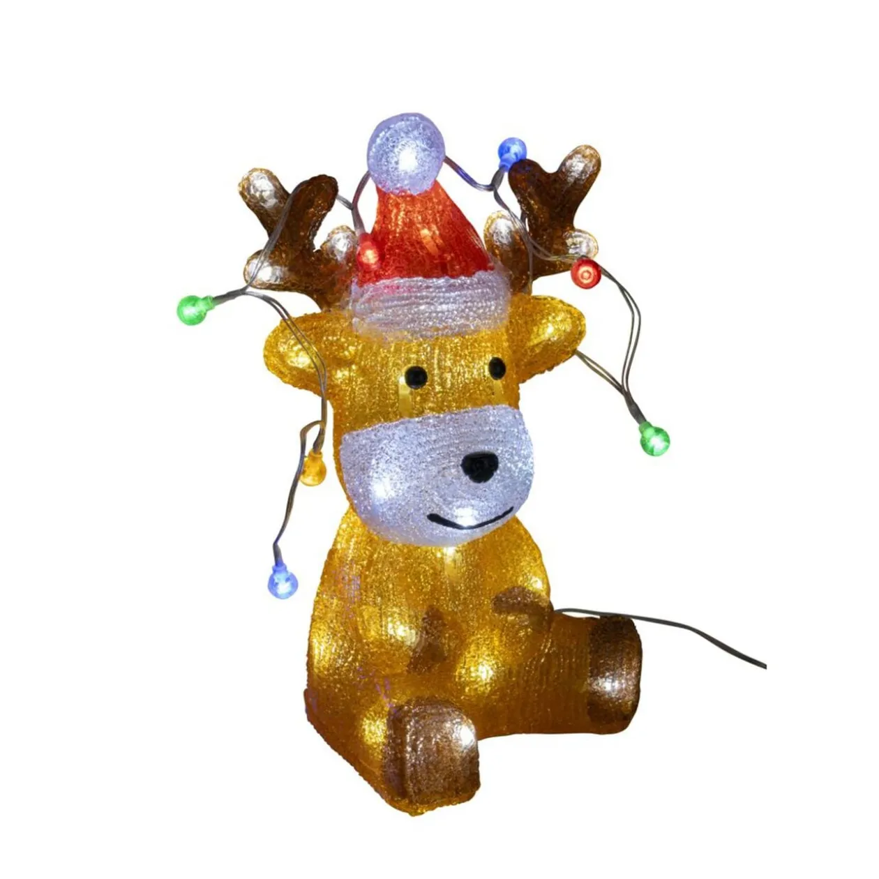 Décoration de Noël lumineuse renne assis avec guirlande 50LED 27x16xH33cm
