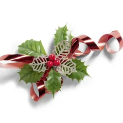 Décoration de Noël noeud et houx H20,5 cm - 3 coloris