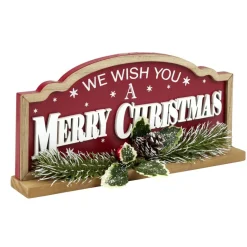 Décoration de Noël à poser bois rouge et vert 30x5xH14cm