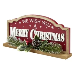 Décoration de Noël à poser bois rouge et vert 30x5xH14cm