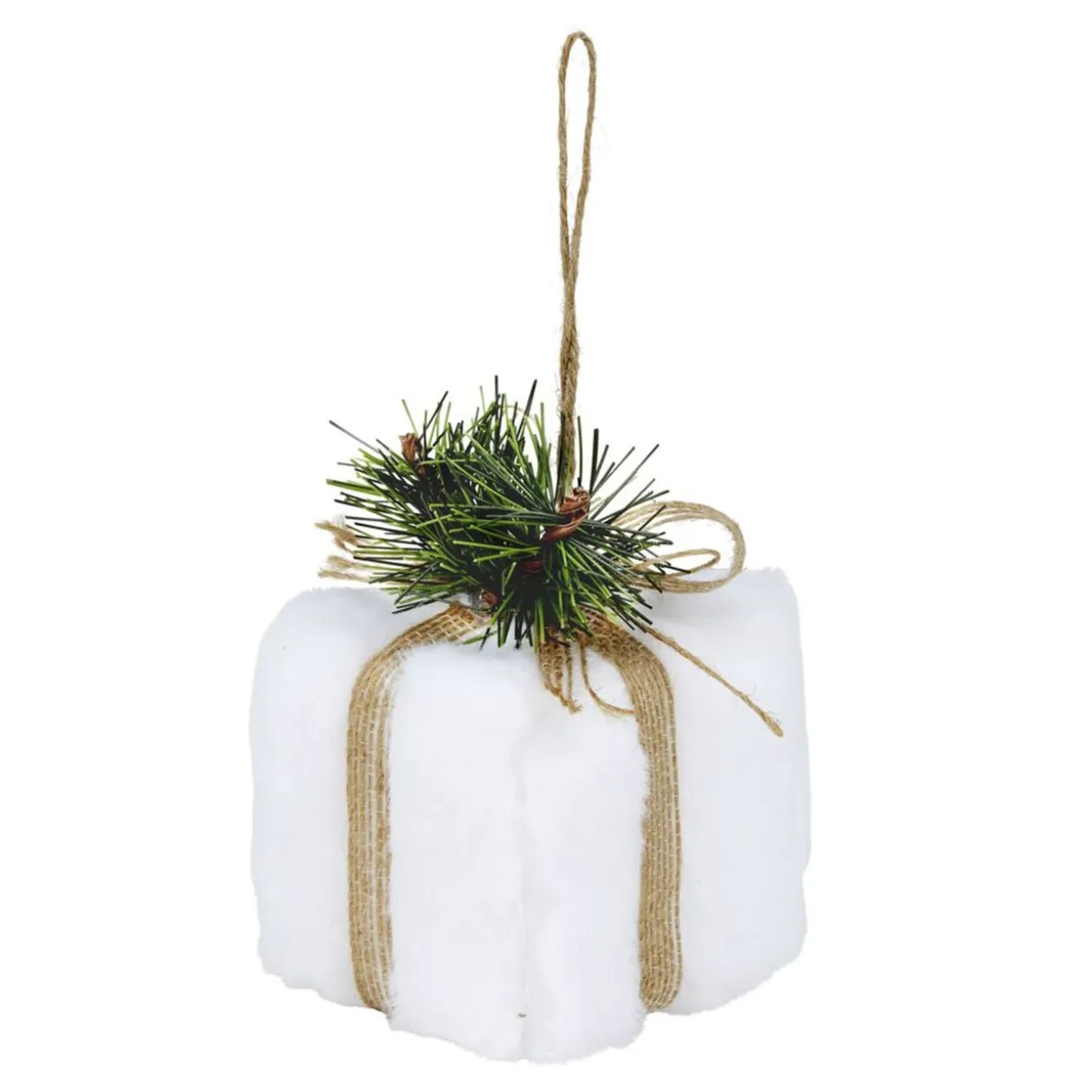 Décoration de Noël à suspendre cadeau façon coton blanc 7x7xH7cm