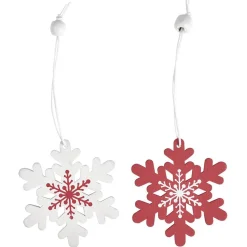 Décoration de Noël à suspendre en bois rouge et blanc x12