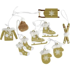 Décoration de Noël à suspendre traineau et vêtements bois x6 (3 modèles)