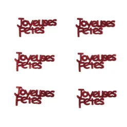 Décoration de table "Joyeuses Fêtes" en bois rouge 6 pièces