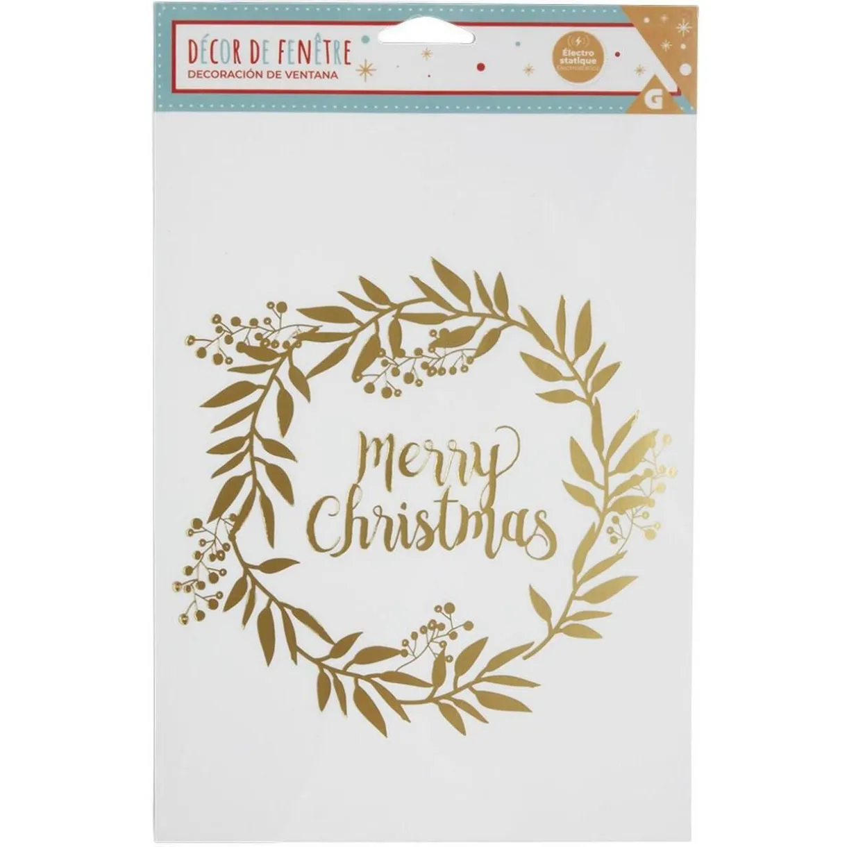 Décoration fenêtre Noël électrostatique guirlande couronne Merry Christmas rouge ou doré < Gifi Clearance