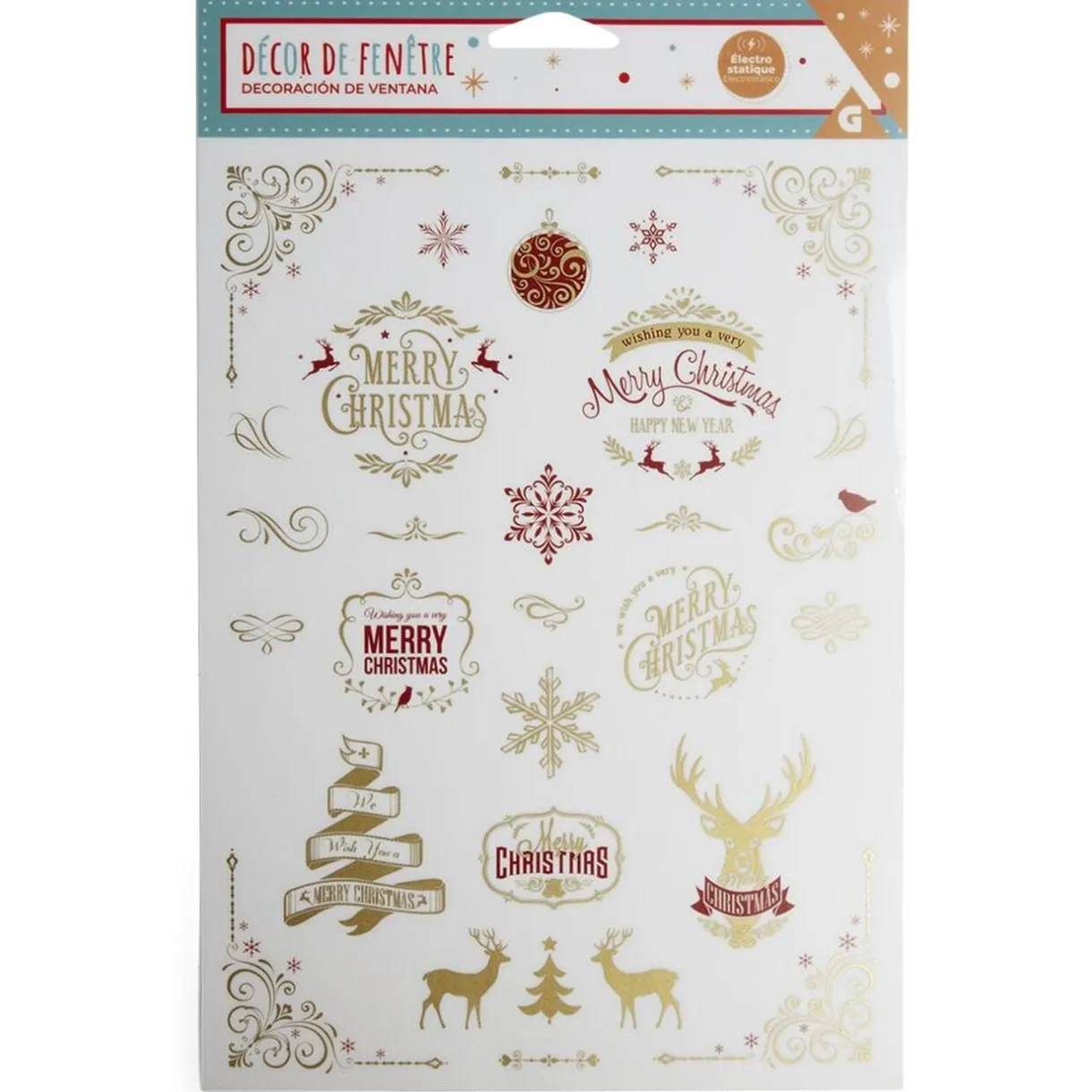 Décoration fenêtre Noël électrostatique rouge et doré - 2 modèles < Gifi Discount
