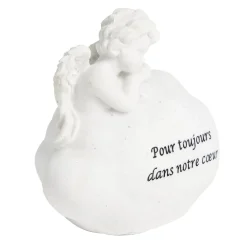 Décoration funéraire ange pensif sur nuage Pour toujours dans notre coeur < Gifi Best