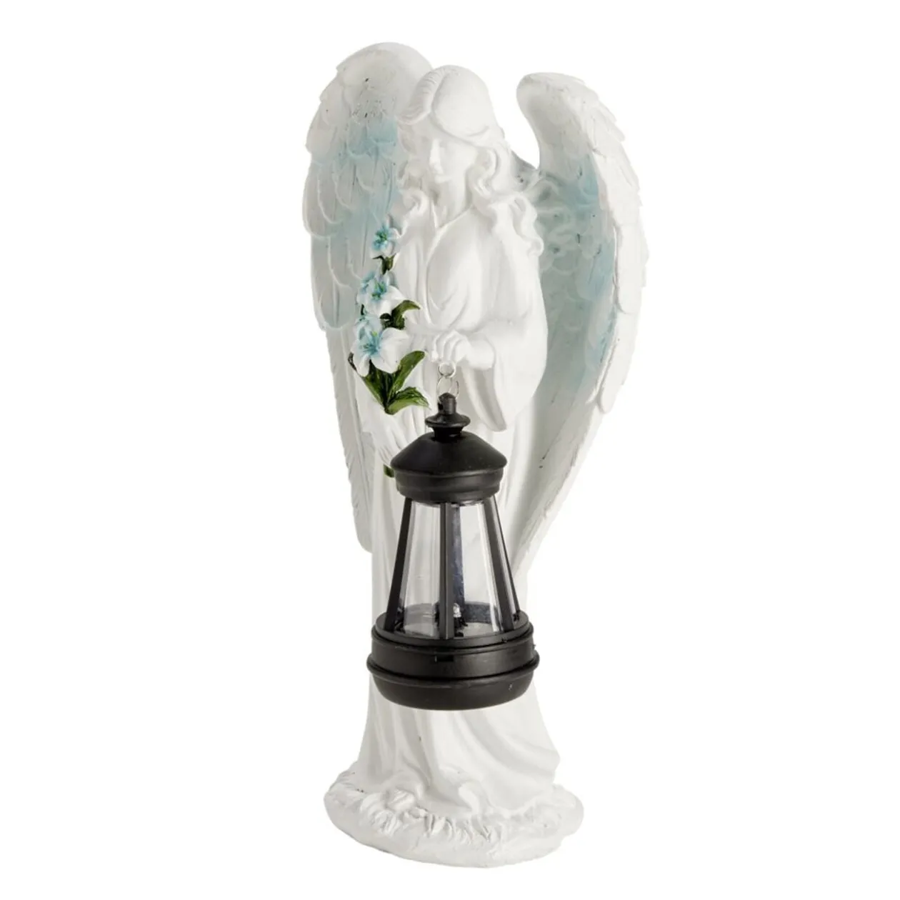 Décoration funéraire ange polyrésine avec lanterne LED 15,5x9xH31cm