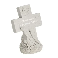 Décoration funéraire forme croix avec plumes H18cm < Gifi Best