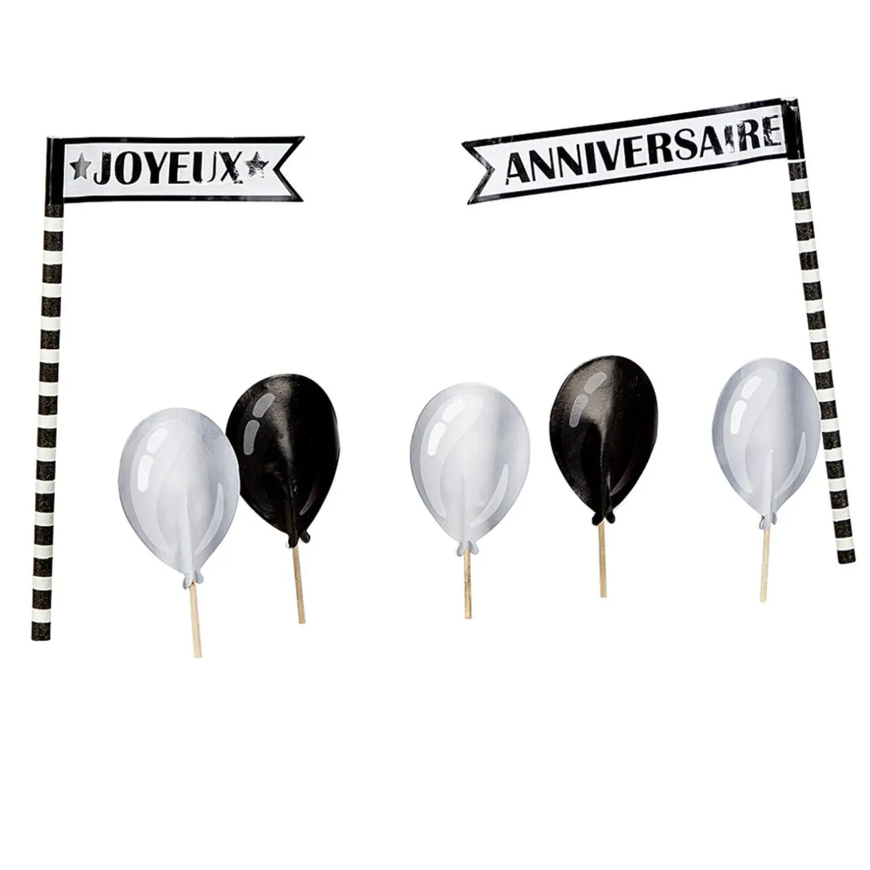 Décoration gâteau Joyeux anniversaire et ballons noirs et gris < Gifi Outlet