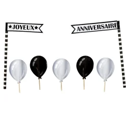 Décoration gâteau Joyeux anniversaire et ballons noirs et gris < Gifi Outlet