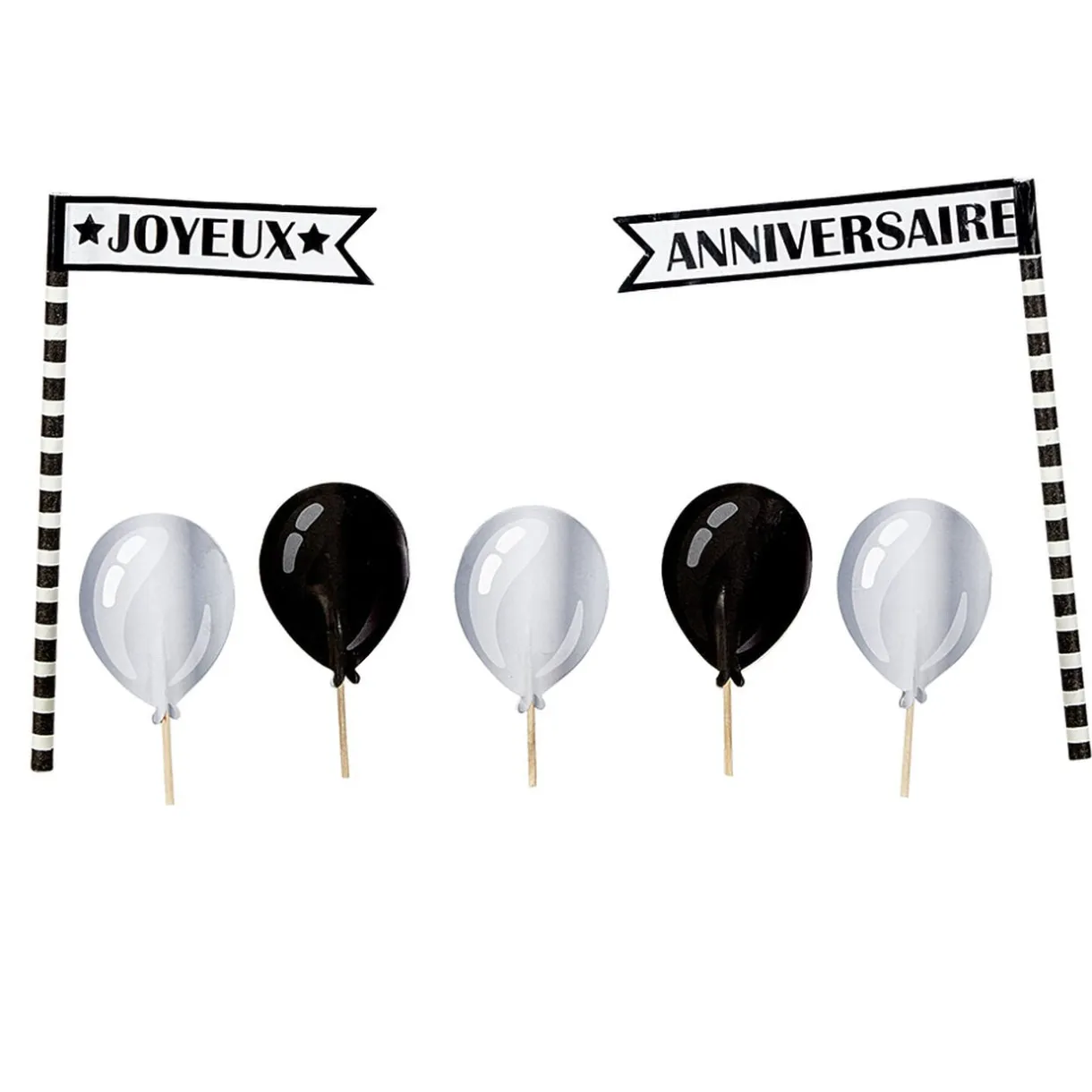 Décoration gâteau Joyeux anniversaire et ballons noirs et gris < Gifi Outlet