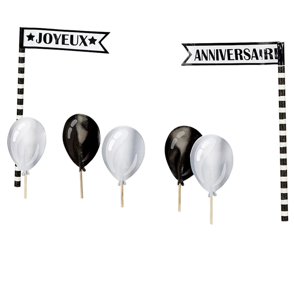 Décoration gâteau Joyeux anniversaire et ballons noirs et gris < Gifi Outlet