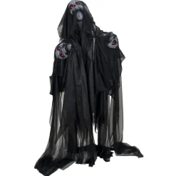Décoration Halloween automate squelette noir 3 têtes animé son et lumière H170cm < Gifi
