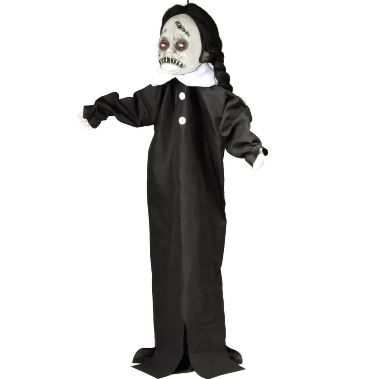 Décoration Halloween à suspendre poupée cicatrice son et lumière noir yeux rouges H90cm < Gifi Online