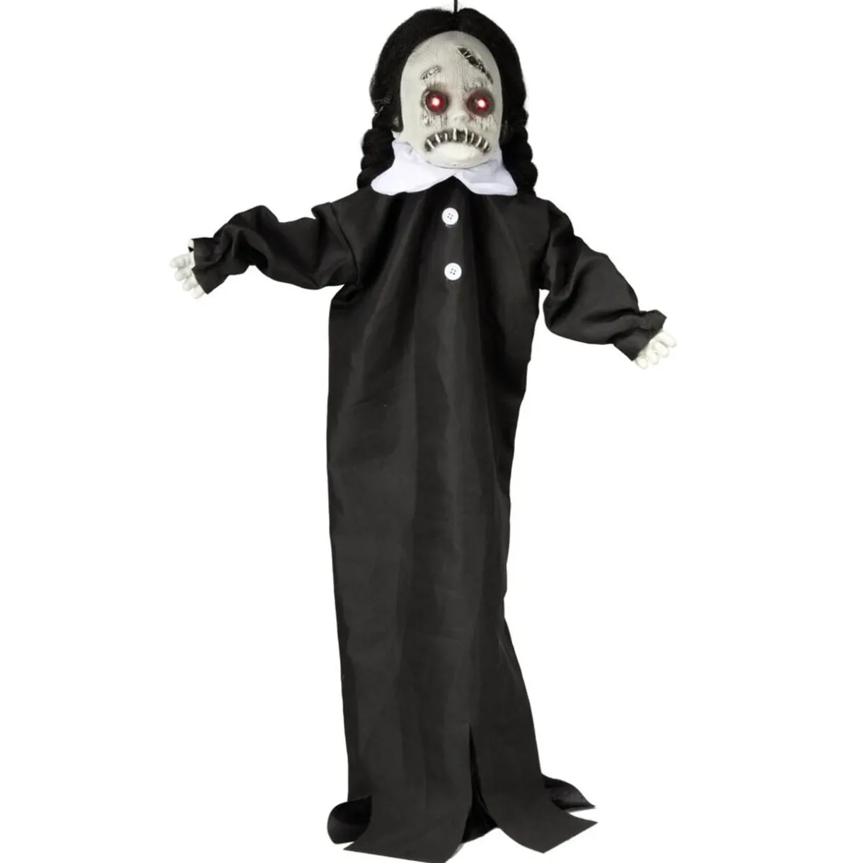 Décoration Halloween à suspendre poupée cicatrice son et lumière noir yeux rouges H90cm < Gifi Online