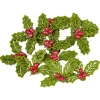 Décoration houx Noël vert et rouge x12