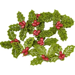 Décoration houx Noël vert et rouge x12