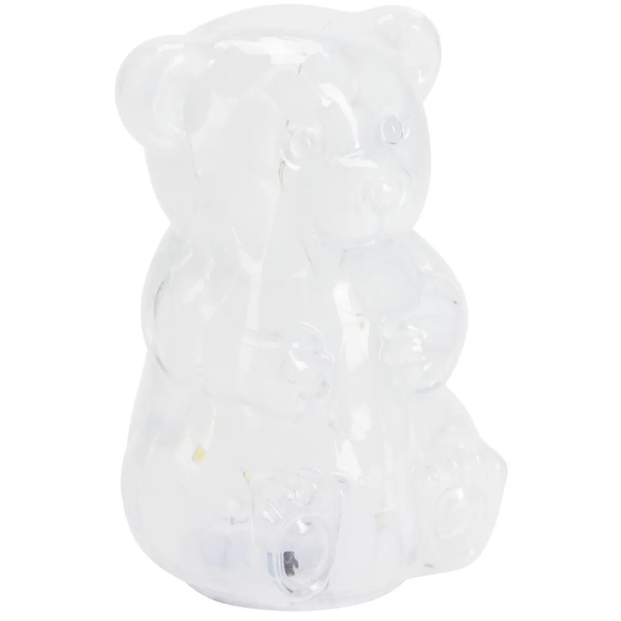 Décoration lumineuse à poser ourson en verre transparent et blanc H17,5cm