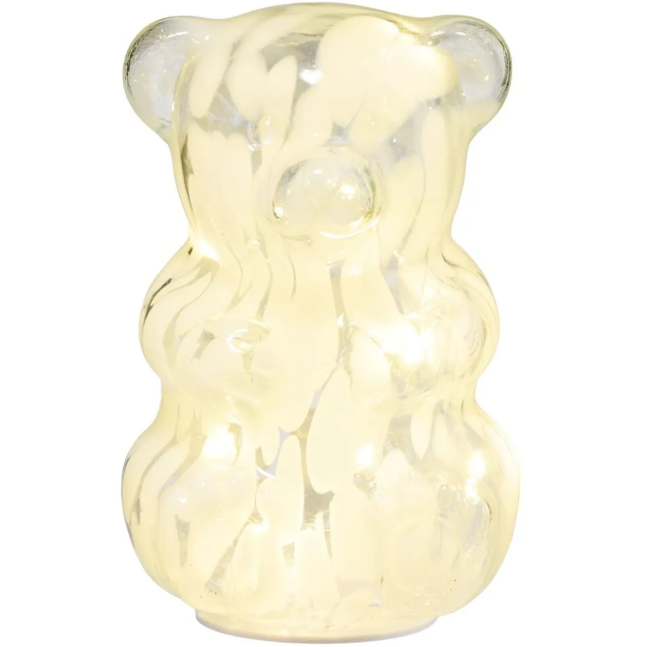 Décoration lumineuse à poser ourson en verre transparent et blanc H17,5cm