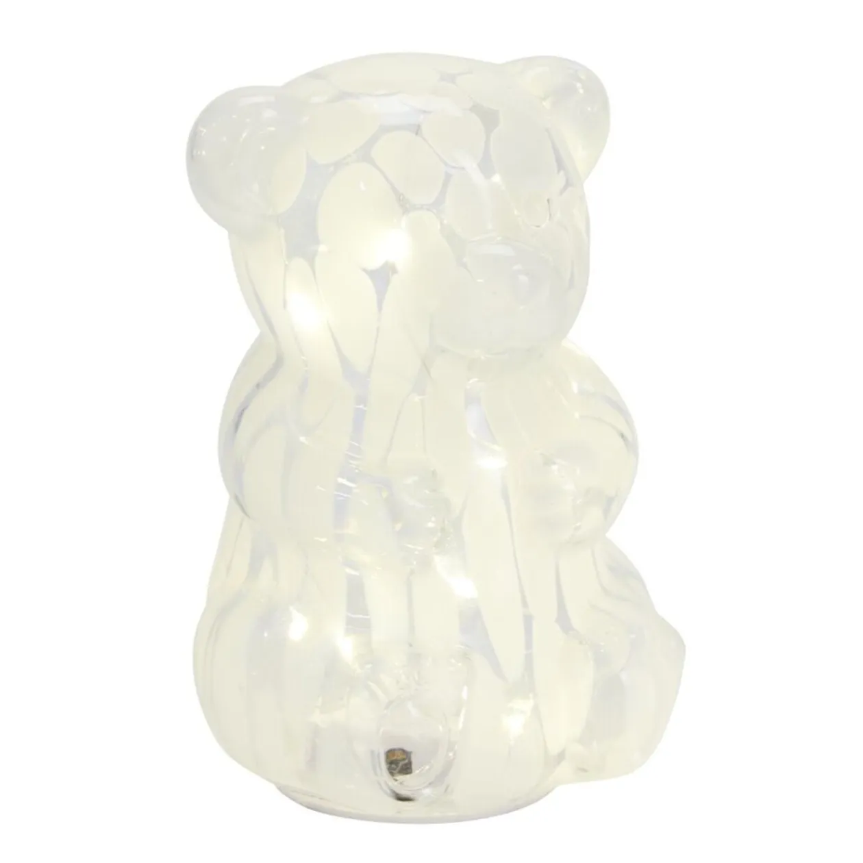 Décoration lumineuse à poser ourson en verre transparent et blanc H17,5cm