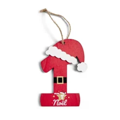 Décoration "Mon 1er Noël" à suspendre en bois chiffre 1 rouge H10cm
