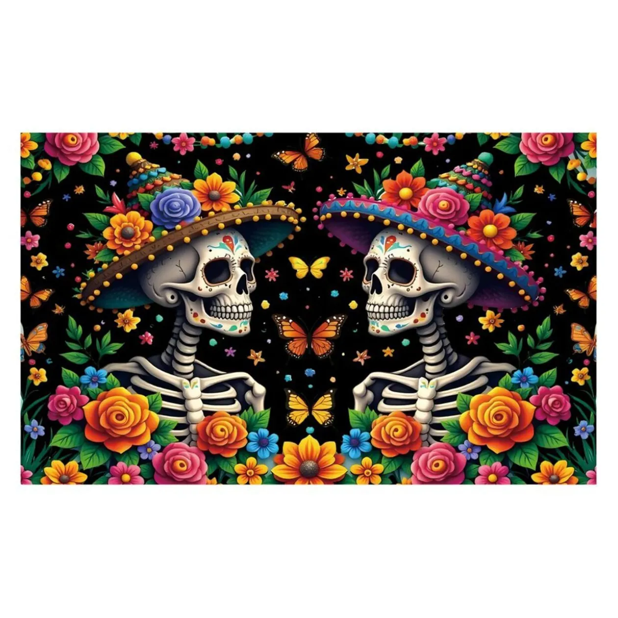 Décoration murale Halloween couple Calavera polyester 100x150cm