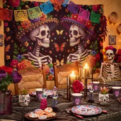 Décoration murale Halloween couple Calavera polyester 100x150cm
