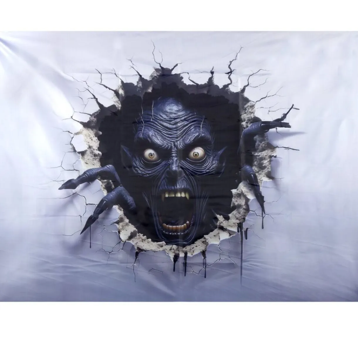 Décoration murale Halloween toile souple effet d'optique tête de zombie 150x210cm < Gifi Hot