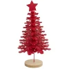 Décoration Noël sapin à poser rouge sur socle bois Ø10xH25cm