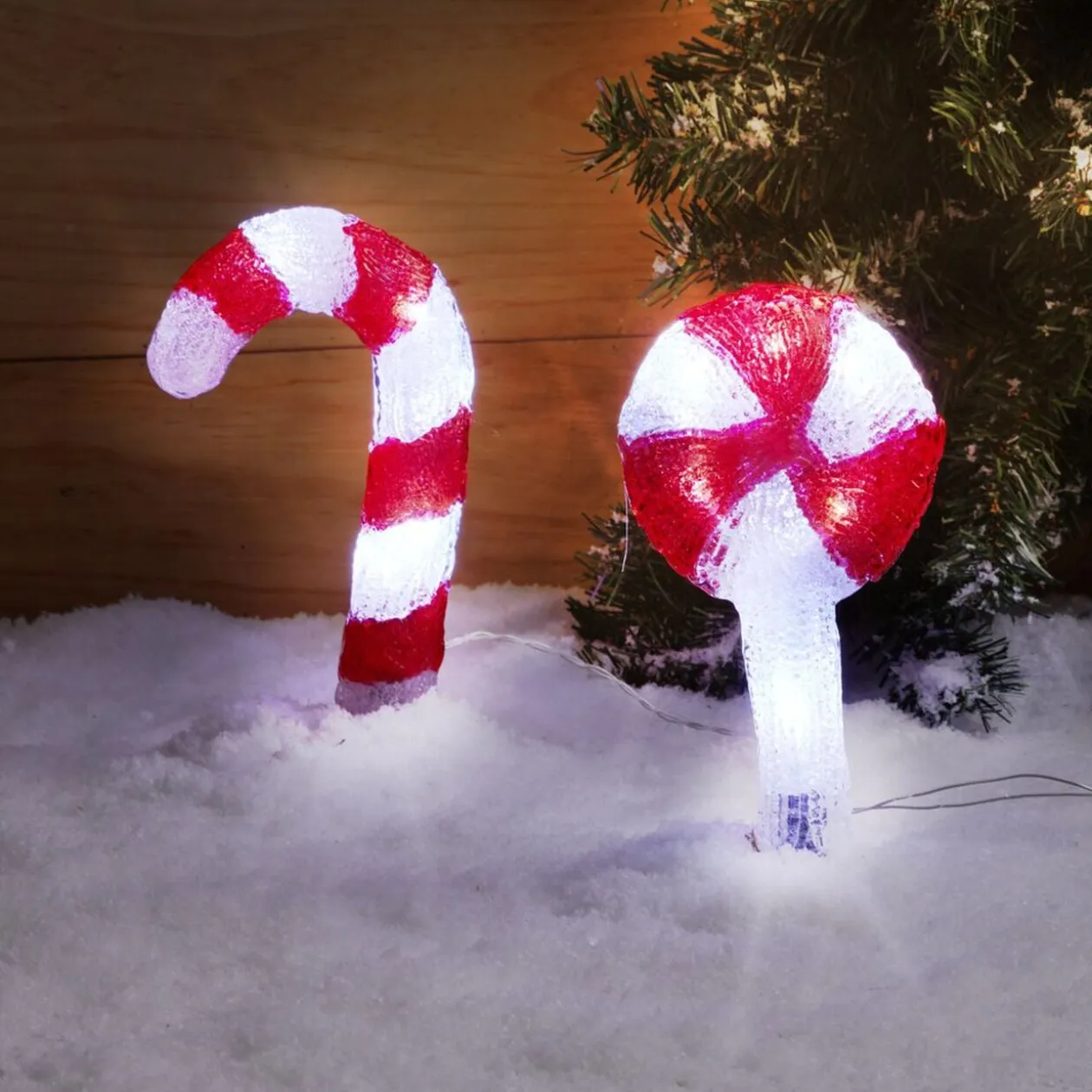 Décoration Noël sucette à planter LED H27cm