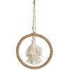 Décoration pompon dans cercle à suspendre beige Ø10cm