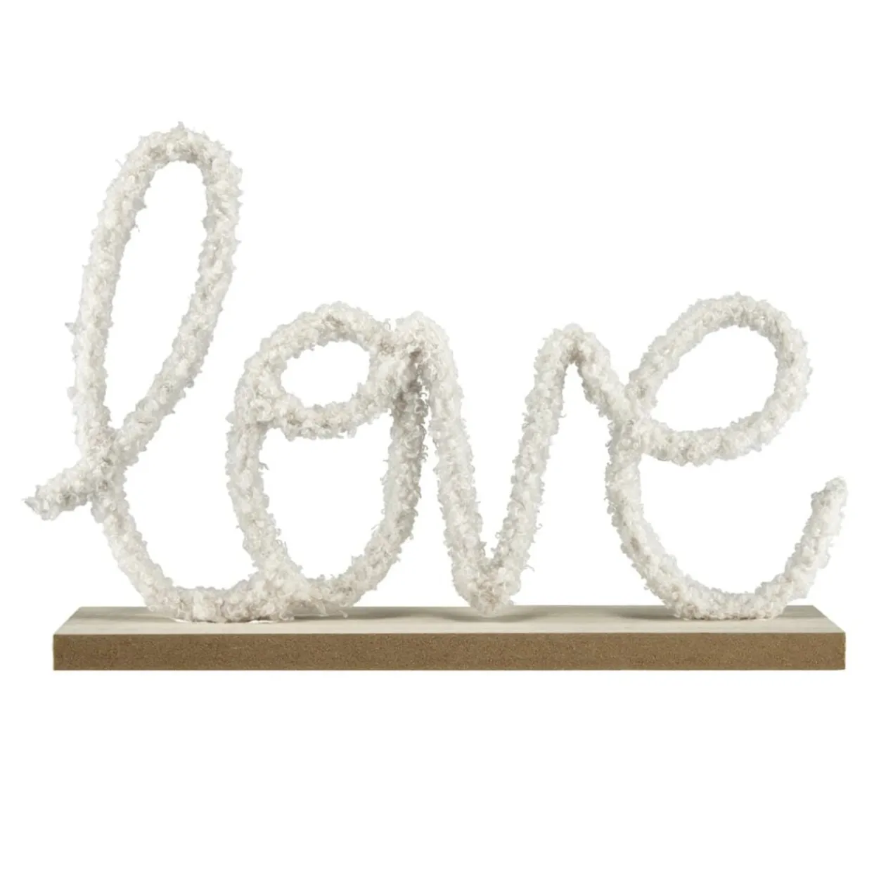 Décoration à poser bois mot en laine bouclée Home Love blanc 26x6xH17cm