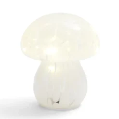 Décoration à poser champignon à LED en verre blanc Ø13xH15cm