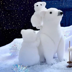 Décoration à poser famille ours blanc Noël floqué L25X19XH33 cm blanc