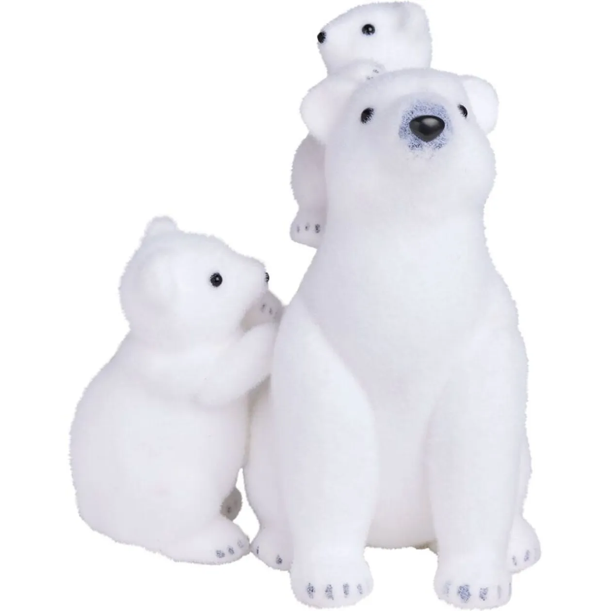 Décoration à poser famille ours blanc Noël floqué L25X19XH33 cm blanc
