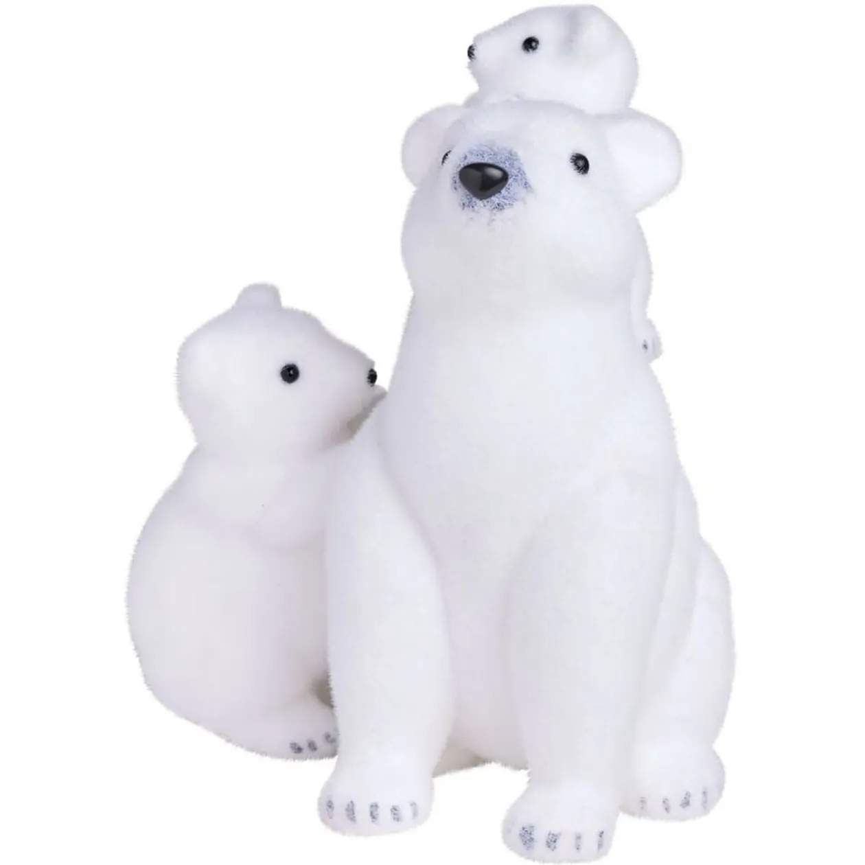 Décoration à poser famille ours blanc Noël floqué L25X19XH33 cm blanc