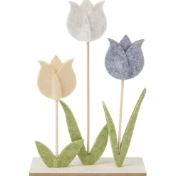 Décoration à poser fleur tulipe feutrine et bois 17,5xH26cm