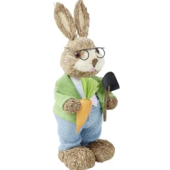 Décoration à poser lapin fermier en paille avec accessoires H32cm (2 modèles)