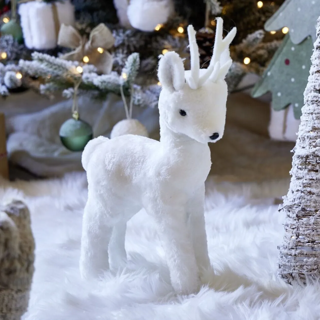 Décoration à poser renne debout H36 cm blanc